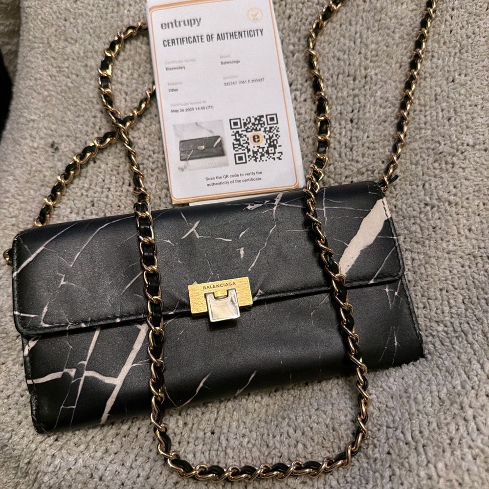 Balenciaga Le Dix Marble Print Wallet Converted Crossbody / Wallet on Chain